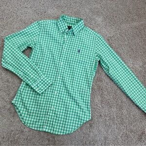 Ralph Lauren Woman's Green Check Shirt Long Sleeve 100% Cotton Size 4